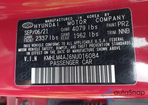 2022 Hyundai Elantra Hybrid Blue from USA, damaged, VIN KMHLM4AJ6NU016084